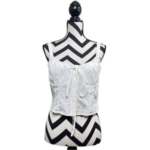 Dainty Cottagecore Sz L Boho Prairie Milkmaid Button Front Crop Top